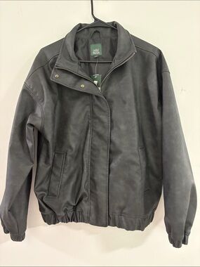 Women’s wild Fable faux Leather Bomber Jacket - Charcoal NWT size Medium